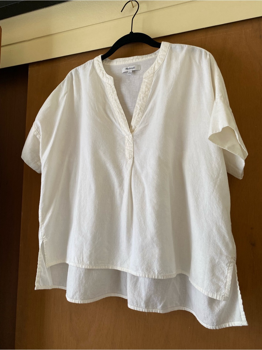 Madewell White V-Neck Short Sleeve Tunic Top
